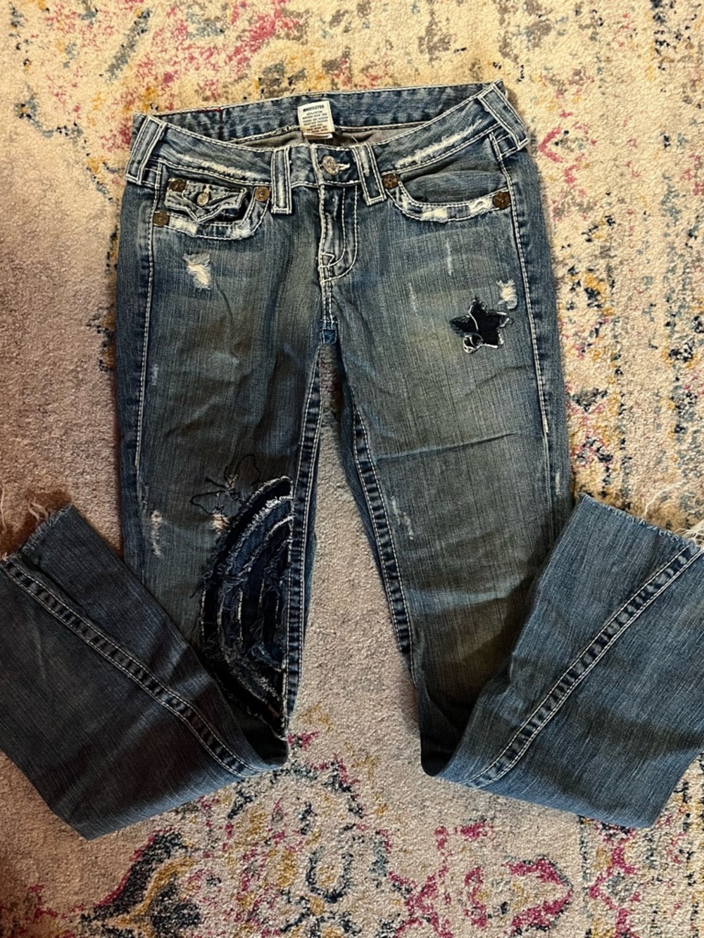 🦋True Religion Butterfly 🦋, Stars ⭐️, and Rainbow 🌈 Distressed Bootcut Jeans🦋